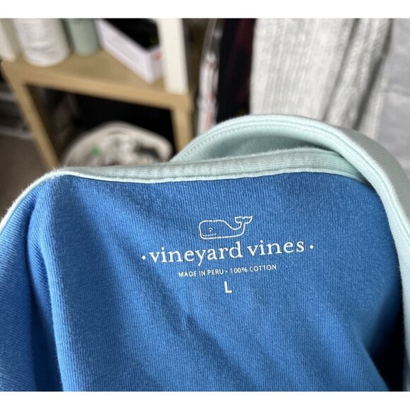 Vineyard Vines 1/4 Zip Pullover Blue W/ Logo Panels Size Large Cotton Women’s - Picture 4 of 4